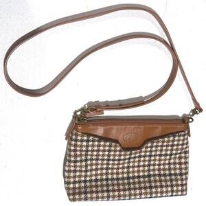Brooks Brothers Red Fleece Wool Leather Trim Houndstooth Preppy Shoulder Bag